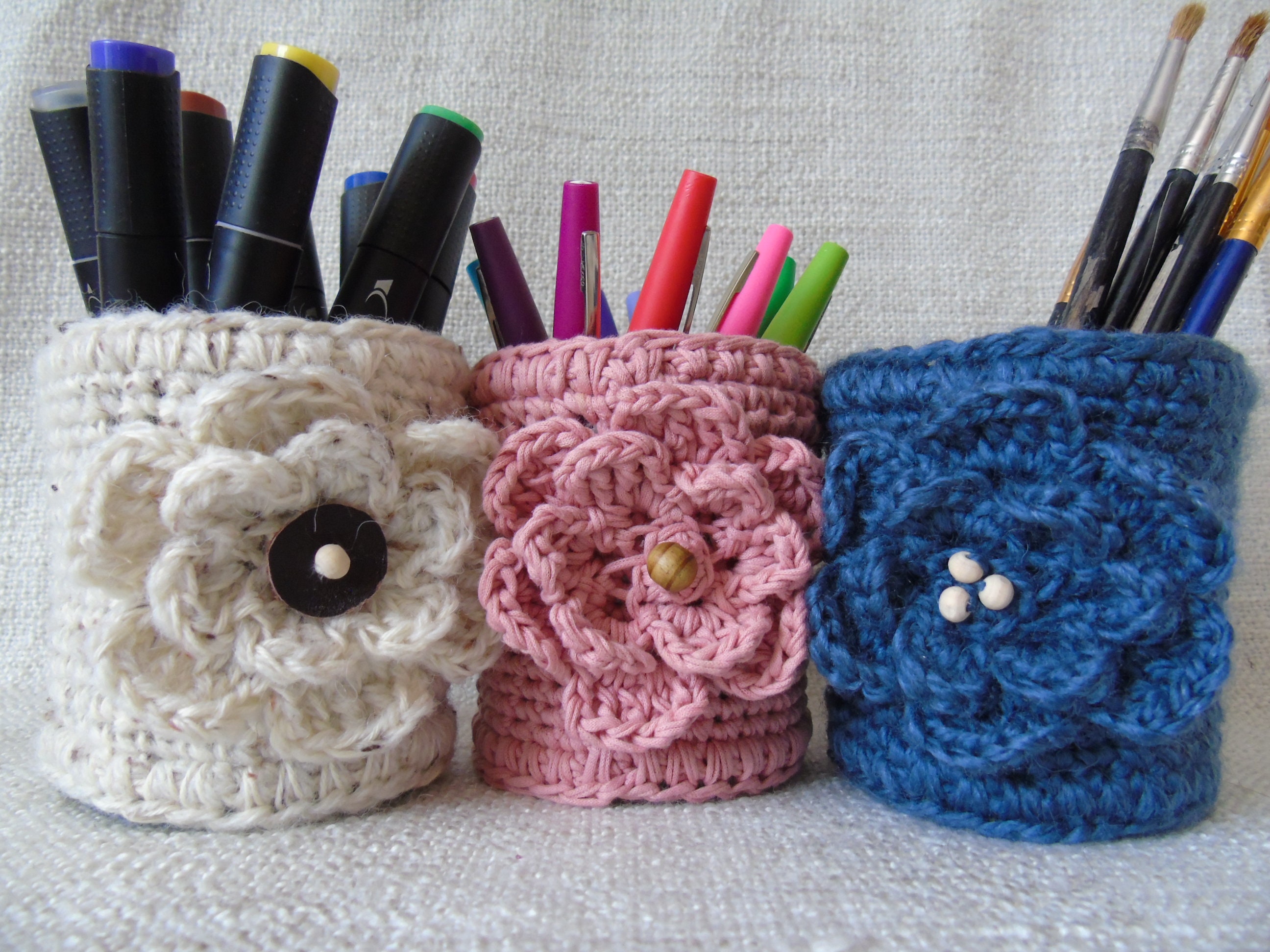 Cache Pot à Crayon Au Crochet Fleuri - 3 Coloris