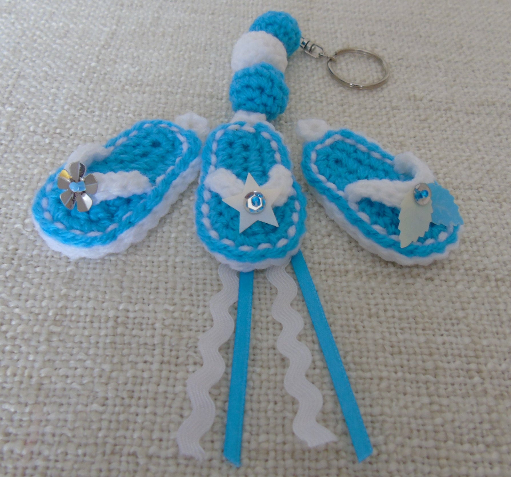 Tong Flip Flop Crochet Key Holder And Turquoise And White Etsy