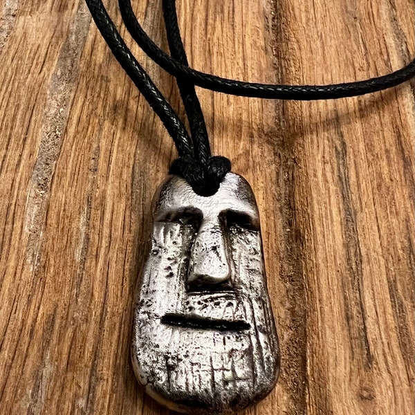 Hand cast recycled pewter Easter island head moai pendant