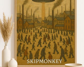 we have control UFO Lowry style funky funny wall art print industrial town