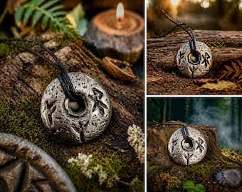 Viking Rune Pendant Necklace – Pewter Amulet for Wealth, Love & Protection – Norse Inspired Jewelry – Handmade Rustic Talisman - Hand cast