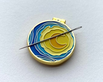 Starry Night magnetic needle minder | Van Gogh enamel needle keeper for embroidery