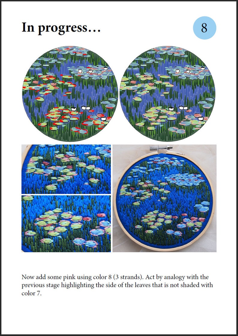 PDF tutorial Claude Monet Water Lilies hand embroidery, Monet Water Lilies embroidery pattern instant download instructions image 4