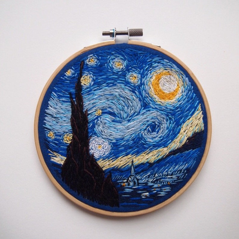 Vincent Van Gogh Starry Night embroidery hoop art modern Etsy