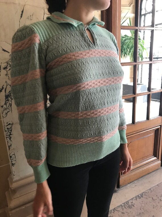 Cute pastel sweater, puff sleeves sweater, ski sw… - image 2
