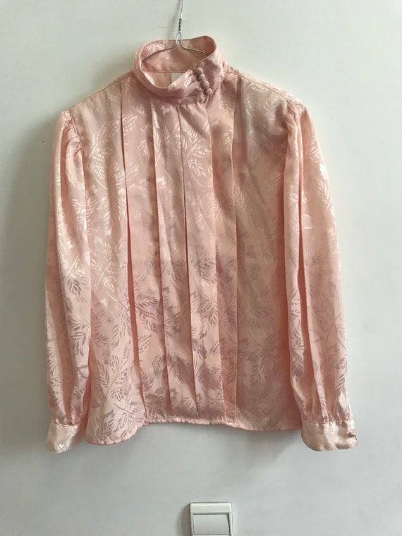 Classic 80s Turtleneck Blouse Baby Pink 