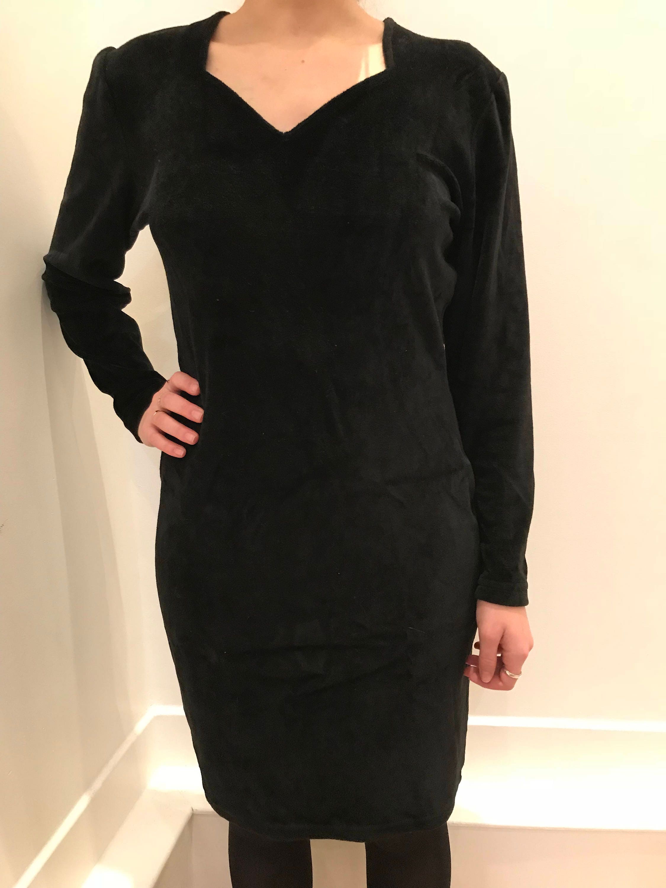 Elegant 90s Black Velvet Dress Black 