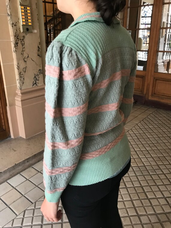 Cute pastel sweater, puff sleeves sweater, ski sw… - image 6