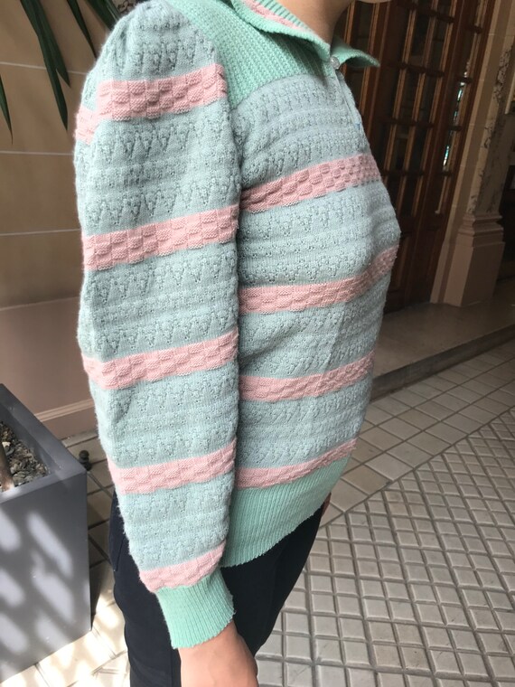 Cute pastel sweater, puff sleeves sweater, ski sw… - image 3