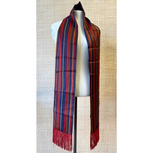 Vintage Red Striped Scarf with Fringe
