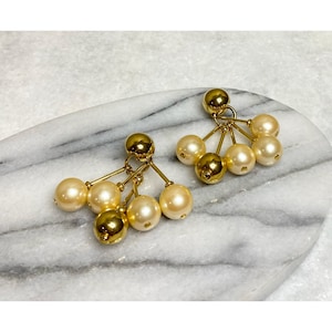 Vintage Gold Ball Pearl Chandelier Statement Earrings