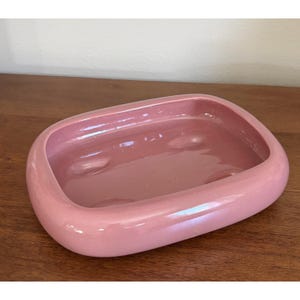 Vintage Dusty Rose Ceramic Rectangular Planter Floral Design Tray Pottery