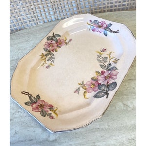 Vintage TST Co Pink Floral Platter Plate Dish 13&quot; X 10&quot;