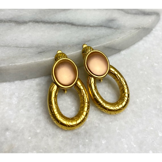Vintage Gold Peach Clip On Earrings - image 1