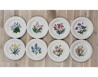 Tabletops Unlimited Botanical Porcelain Floral Plates 8" Set of 8