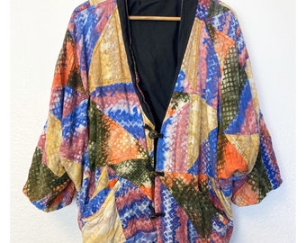 Vintage Connection size Large Patchwork Acid Wash Reversible Kimono Jacket