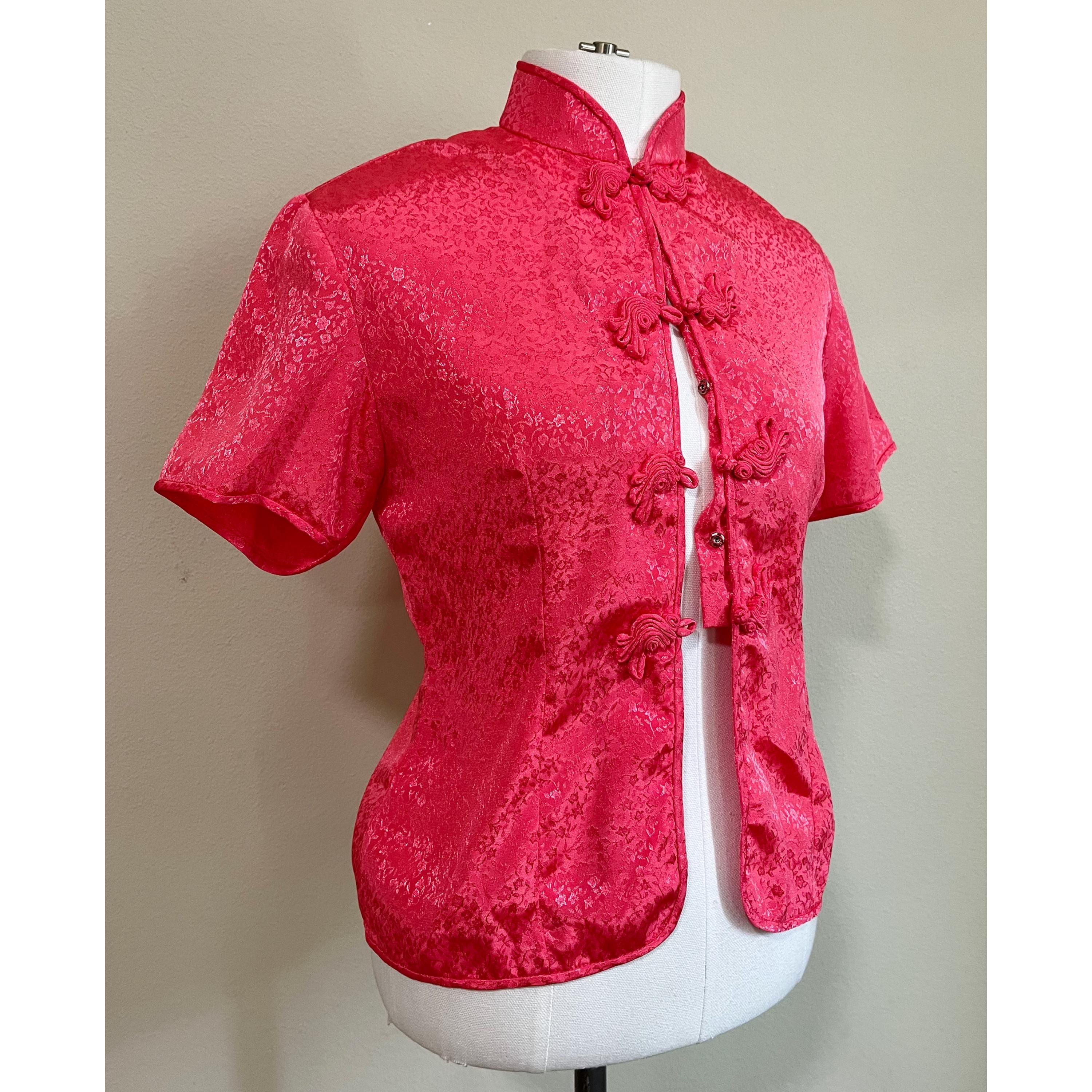 Vintage Coral Oriental Asian Style Mandarin Collar Blouse Top - Etsy