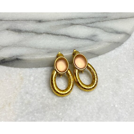 Vintage Gold Peach Clip On Earrings - image 3