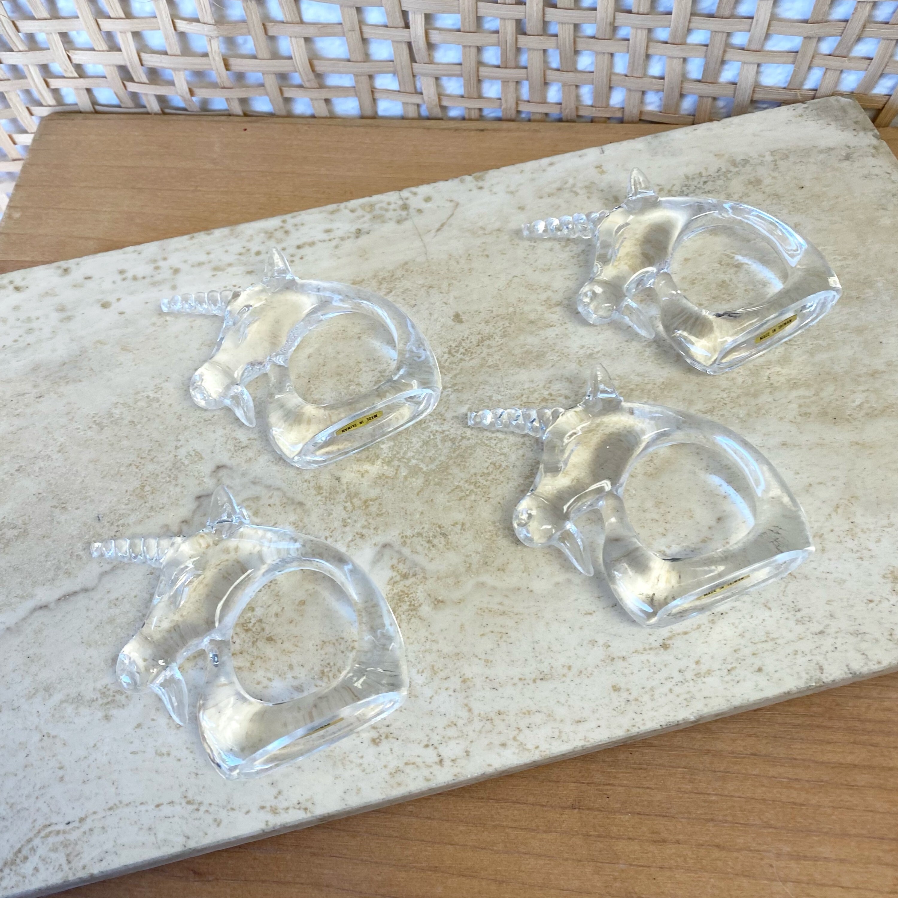 Set of 4 Unicorn Midcentury Bijan Clear Acrylic Napkin Rings
