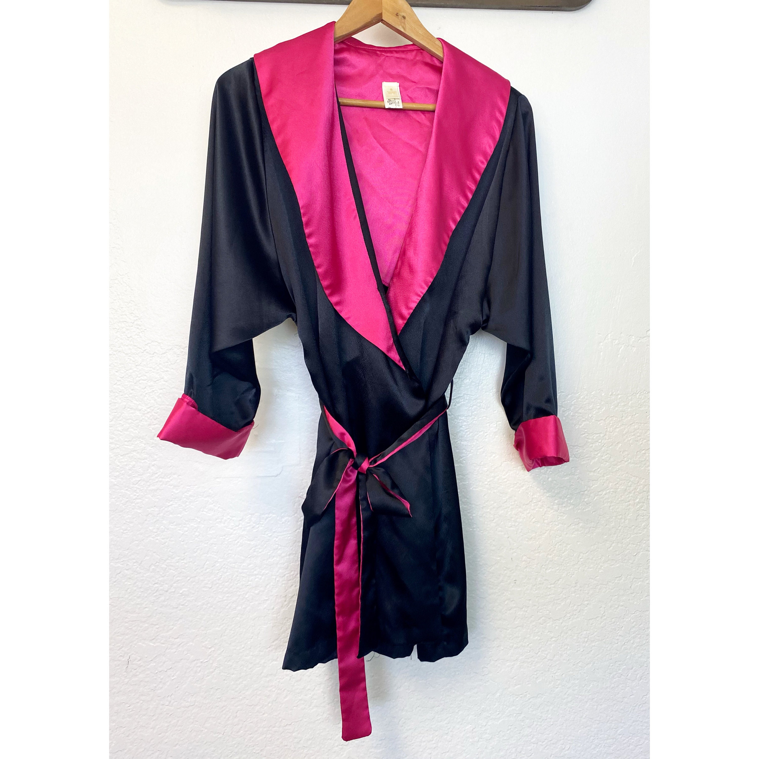 Victoria Secret Black Hot Pink Short Silky Robe Etsy