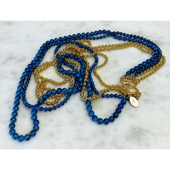 Vintage GEORGIOU Gold Blue Heavy Glass Bead Layer… - image 3