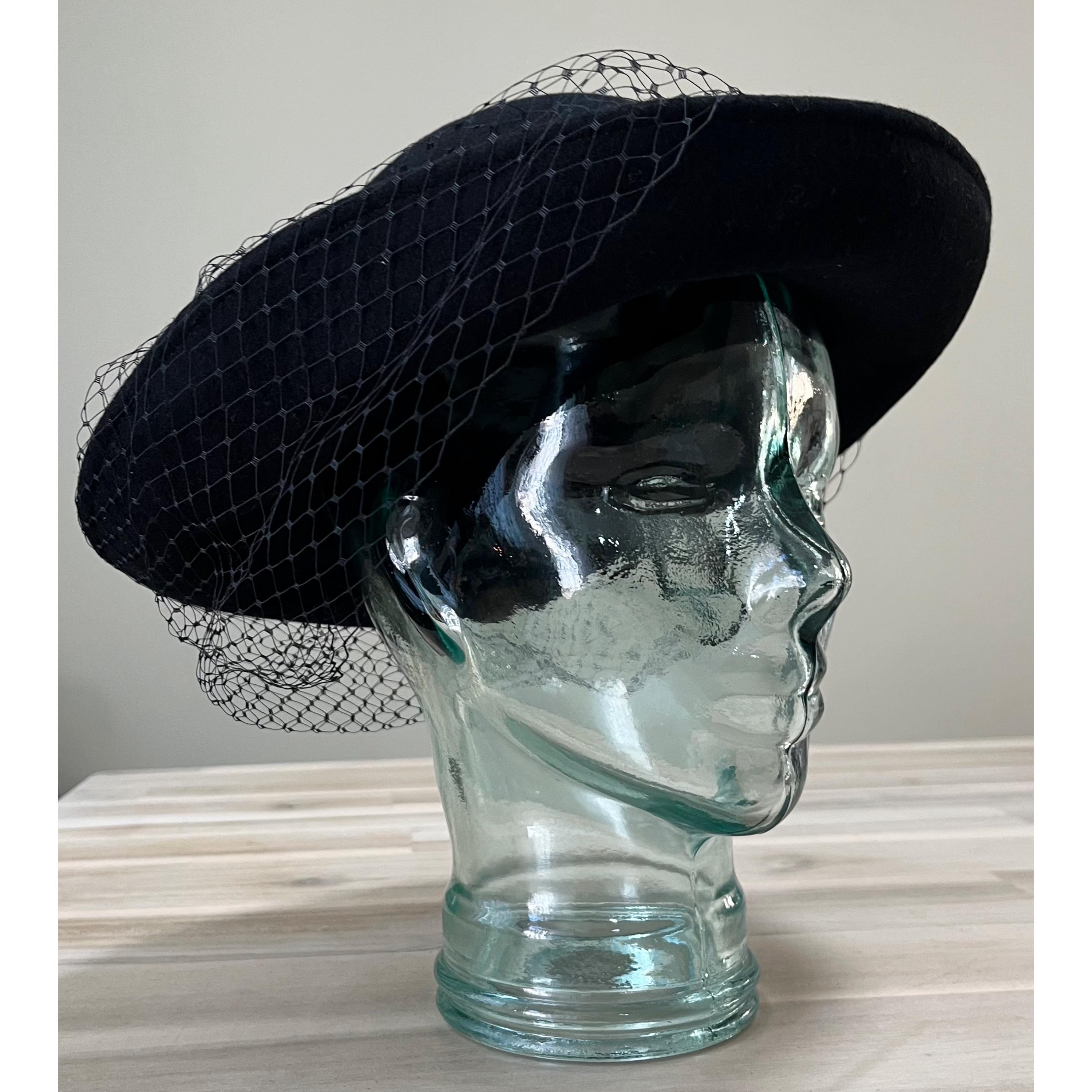Vintage Wool Black Women’s Bowler Hat 100% Wool Veil USA FUNUONY Women Wide Brim Bowler Hat Vintage Floral Wool Felt  main image 3