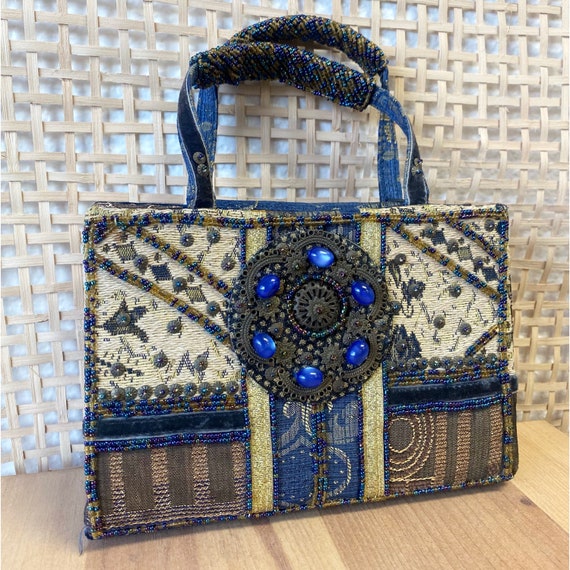 Vintage Handmade Beaded Top Handle Mini Tote Bag … - image 1