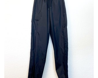 Vintage 90s Black Nylon Zipper Side Drawstring Pants Size Small  100% Nylon