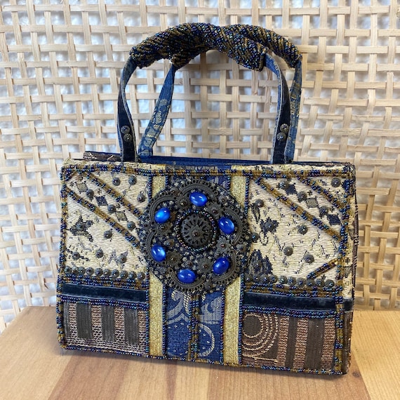 Vintage Handmade Beaded Top Handle Mini Tote Bag … - image 4