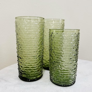 Vintage Set 3 Anchor Hocking Soreno Avocado Green Tea Glasses Tumblers