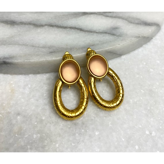 Vintage Gold Peach Clip On Earrings - image 2