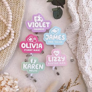 Carrete de credencial personalizado: porta credencial personalizado, etiqueta con nombre de enfermera, enfermera titulada, médico, profesor, educador, dentista y partera.