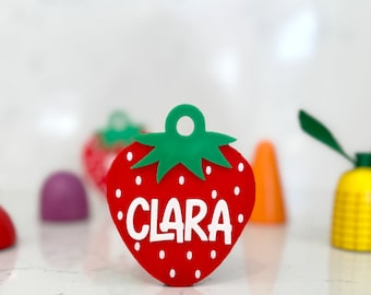Personalized Strawberry Bag Tag: Custom Kids Name Keyring
