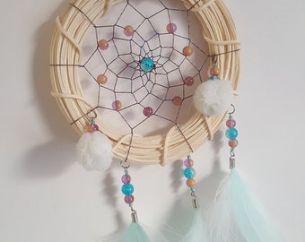 Wicker Dreamcatcher with beads and pompoms