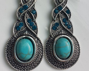Turquoise and Silver Tribal Necklace and Earrings Set