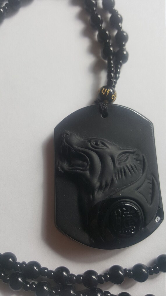 Obsidian Wolf Pendant Necklace - Etsy 