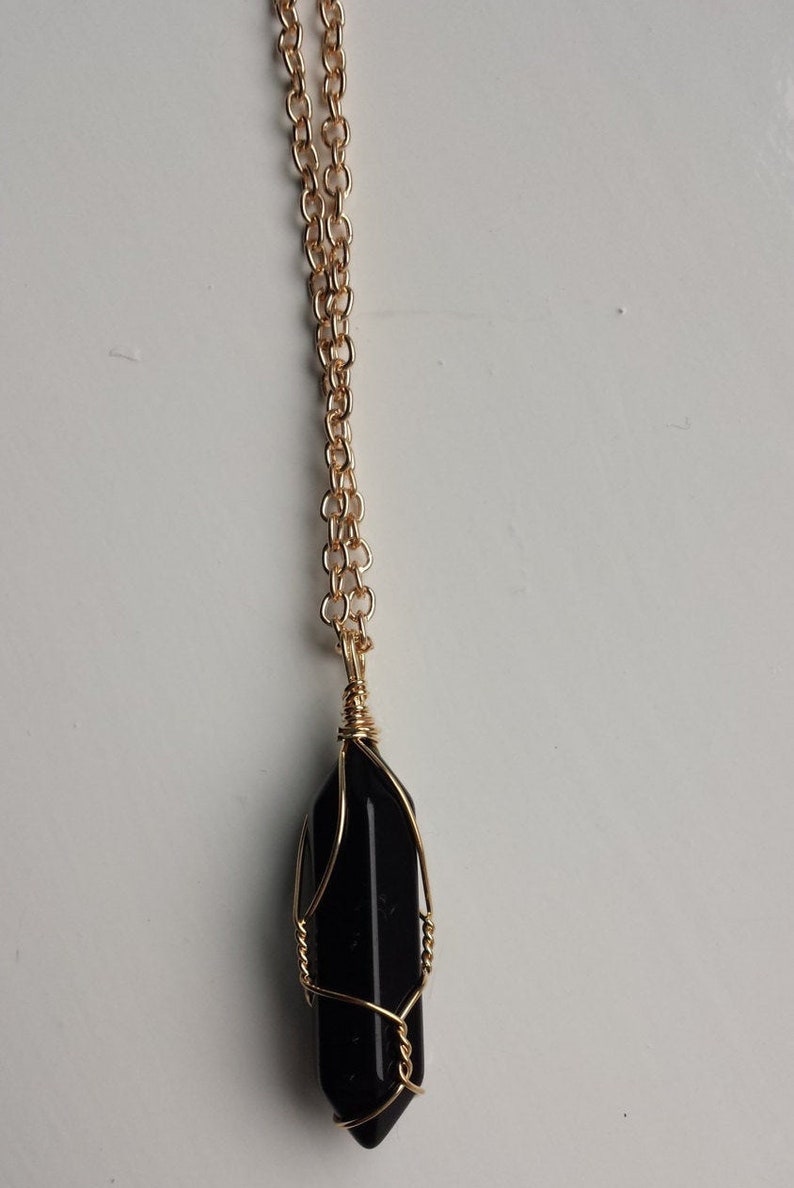 Gold plated black stone pendant necklace Etsy