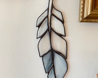 Black and White Stained Glass Feather Suncatcher, Window Décor, Ornament, Boho Decor