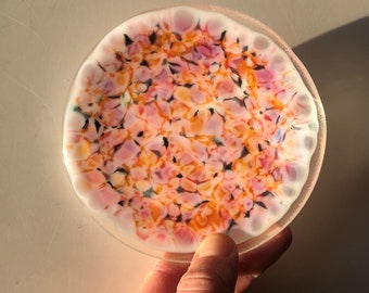 Peach Sangria Fused Glass Catchall Ring Dish, Soap Dish, Spoon Rest