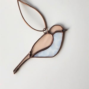 Champagne Pink and White with Copper Stained Glass Bird Suncatcher - Made to Order Glass Art Bird Suncatcher Christmas Ornament