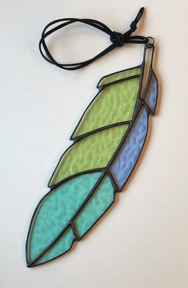 Custom Made to Order Stained Glass Feather Suncatcher image 3