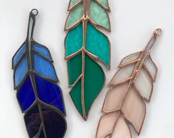 New! Custom Made to Order Fancy Stained Glass Feather Suncatcher - Boho Decor - Window Glass Art