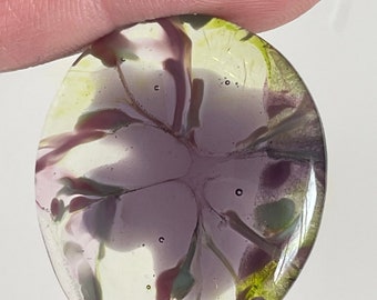 Fused Glass Clear and Purple Cabochon - Handmade Jewelry Glass Gem - Craft Supplies - Glass Charm - Necklace Pendant