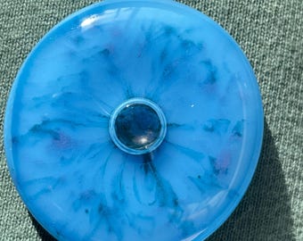 Blue Fused Glass Cabochon - Handmade Jewelry Glass Gem - Craft Supplies - Custom Glass Charm - Pendant - Game Piece