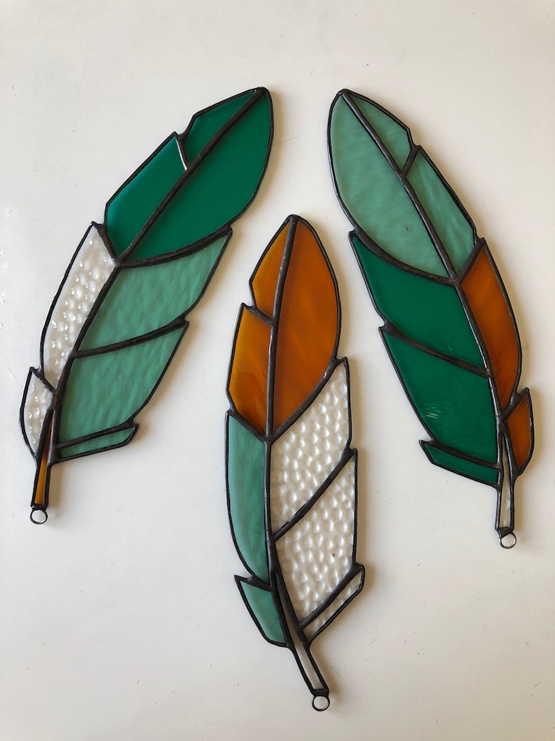 Custom Made to Order Stained Glass Feather Suncatcher image 4