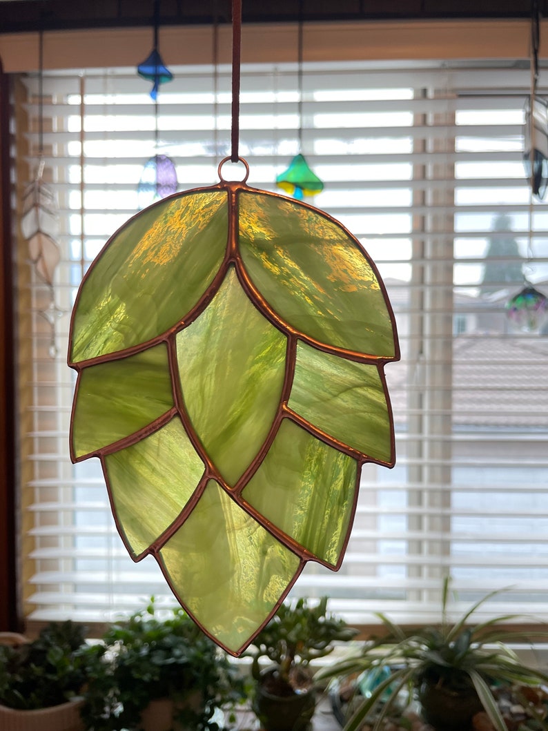 Stained glass HOPS Suncatcher, Glass Ornament, Window Décor image 1