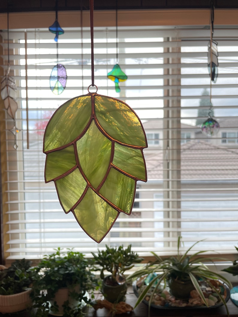 Stained glass HOPS Suncatcher, Glass Ornament, Window Décor image 3