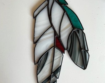 Two Feather Stained Glass Boho Sun Catcher, Glass Art Window Décor