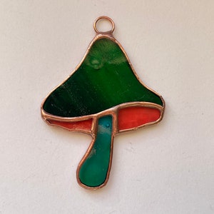 Green, Copper Stained Glass Mushroom Suncatcher, Window Décor, Boho Home Accent, Glass Art, Window or Wall Hanging, Christmas Tree Ornamen image 2