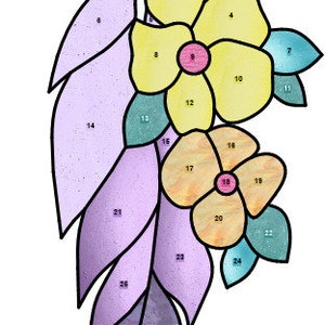 Stained Glass Pattern - Curved Feather with Flowers Boho Style Suncatcher